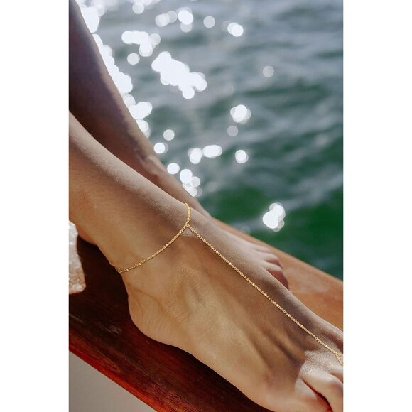 Dainty Layered Beaded Cuban Link  Waterproof Adjustable B-GD Anklet for Women - Picture 6 of 8